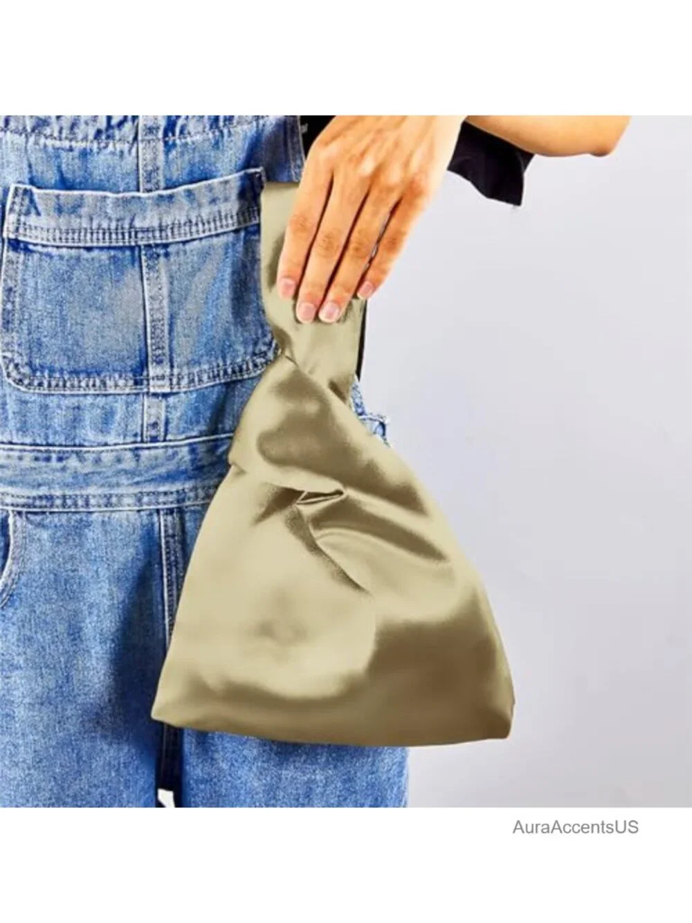 Satin Wrist Knot Bag Evening Clutch Purse - Handmade, Lightweight, Roomy